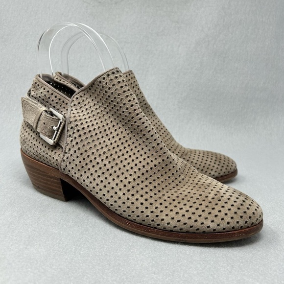 Sam Edelman Paula Perforated Leather Buckle Ankle Boot Putty Suede Women's 5.5 - Picture 1 of 13